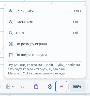 Меню масштабу